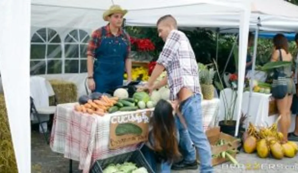 Lustful farmer's wife Eva Lovia gets her juicy pussy banged at a public fair